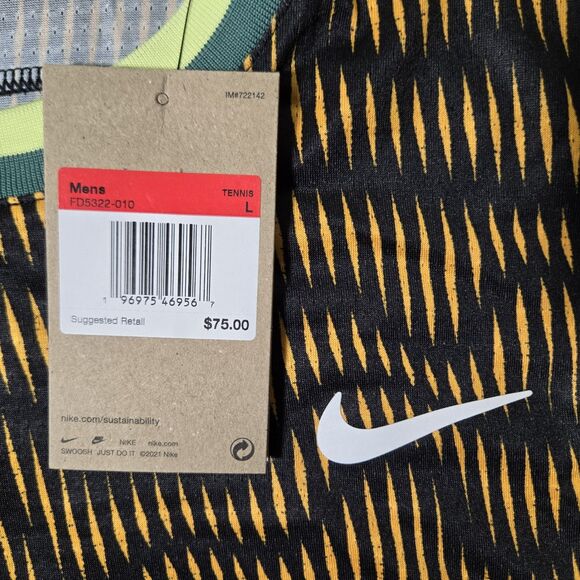 Nike Court Advantage Mens Large Dri Fit Tennis Shirt Black Yellow FD5322-010 L - Picture 2 of 7